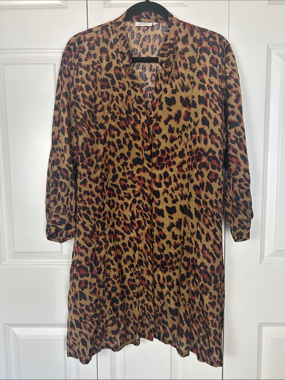 Masai Leopard Print Tunic Top - Tan, Black & Red Size XL